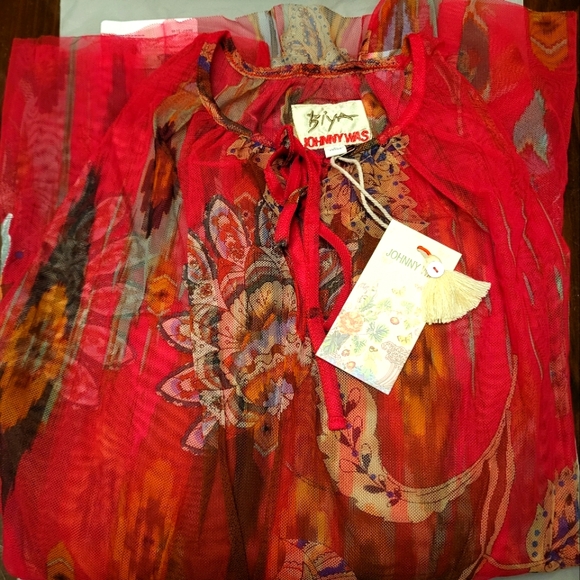 Johnny Was Feather Lark Mesh Blouse with slip, size L - Picture 6 of 7